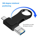 USB 3.0 + 8-Pin + USB-C / Typ-C 3-in-1 Mobiler Computer Metall U-Disk, 8GB, 16GB, 32GB, 64GB