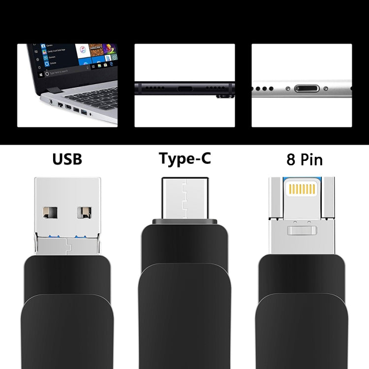 USB 3.0 + 8-Pin + USB-C / Typ-C 3-in-1 Mobiler Computer Metall U-Disk, 8GB, 16GB, 32GB, 64GB