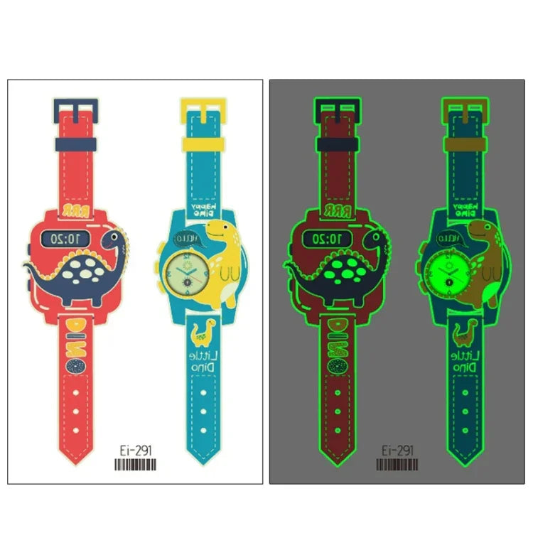 20 Stück wasserdichte leuchtende Cartoon-Uhr-Tattoo-Aufkleber für Kinder, Ei-289, EI-290, Ei-291, EI-292, Ei-293, Ei-294, Ei-295, Ei-296, Ei-297, Ei-298, Ei-299, EI-300