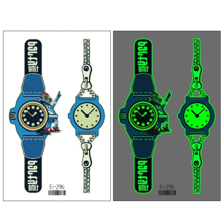 20 Stück wasserdichte leuchtende Cartoon-Uhr-Tattoo-Aufkleber für Kinder, Ei-289, EI-290, Ei-291, EI-292, Ei-293, Ei-294, Ei-295, Ei-296, Ei-297, Ei-298, Ei-299, EI-300