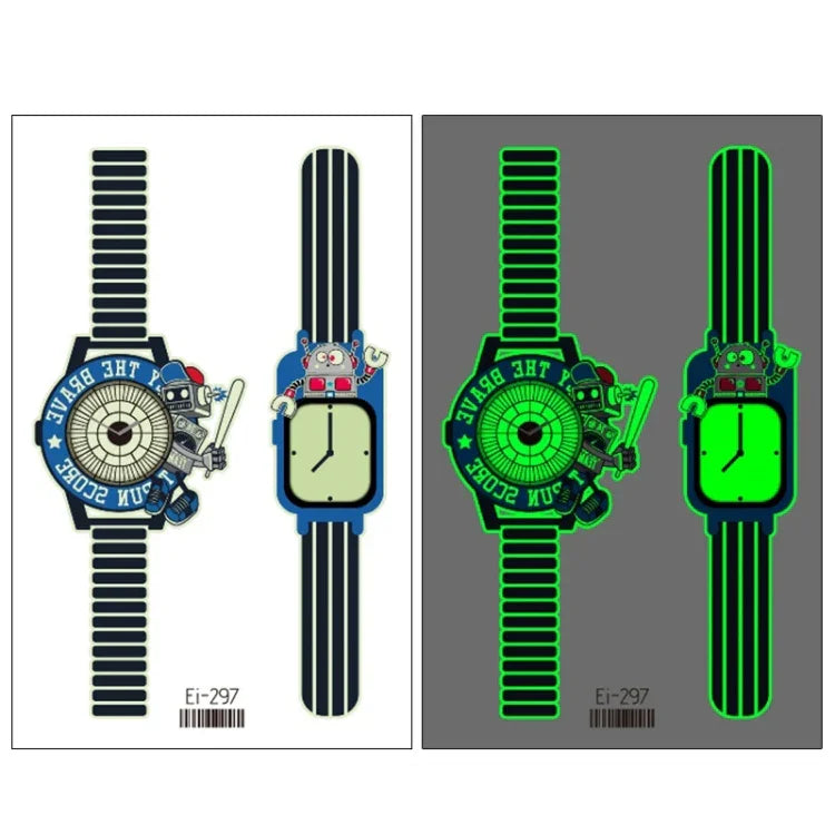 20 Stück wasserdichte leuchtende Cartoon-Uhr-Tattoo-Aufkleber für Kinder, Ei-289, EI-290, Ei-291, EI-292, Ei-293, Ei-294, Ei-295, Ei-296, Ei-297, Ei-298, Ei-299, EI-300