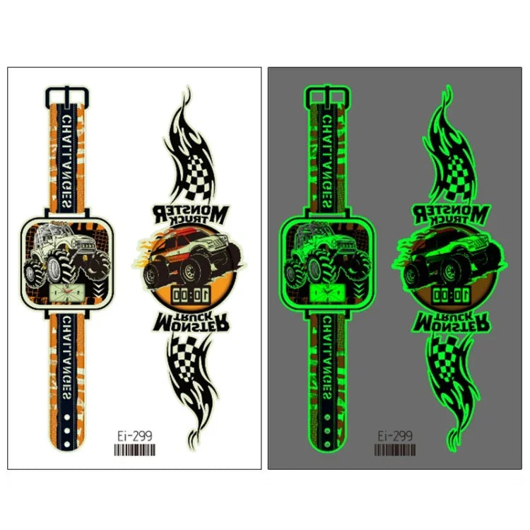 20 Stück wasserdichte leuchtende Cartoon-Uhr-Tattoo-Aufkleber für Kinder, Ei-289, EI-290, Ei-291, EI-292, Ei-293, Ei-294, Ei-295, Ei-296, Ei-297, Ei-298, Ei-299, EI-300