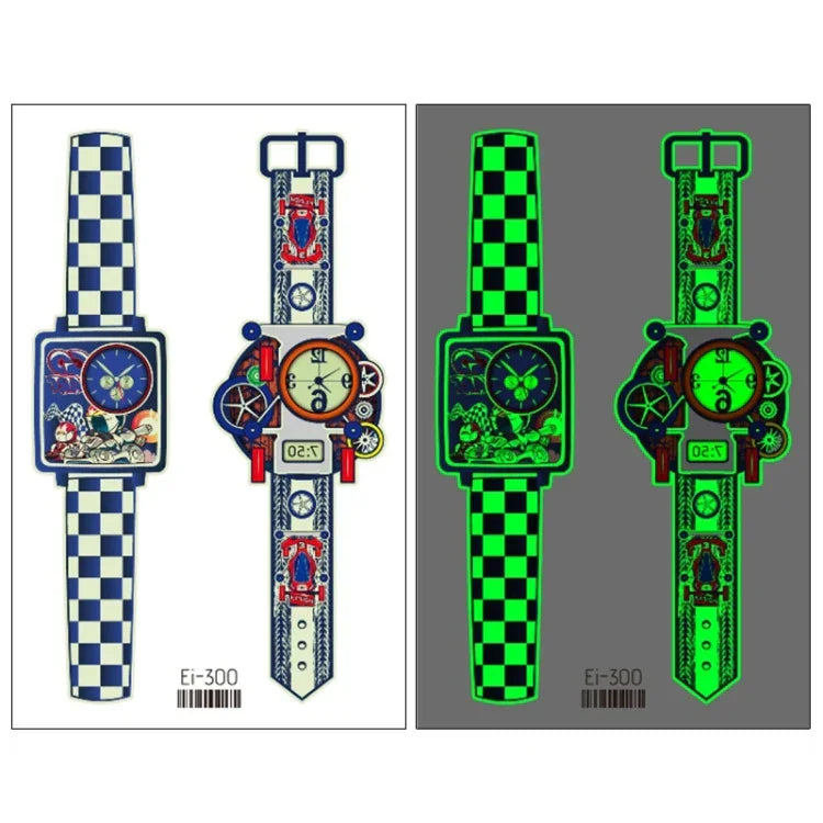 20 Stück wasserdichte leuchtende Cartoon-Uhr-Tattoo-Aufkleber für Kinder, Ei-289, EI-290, Ei-291, EI-292, Ei-293, Ei-294, Ei-295, Ei-296, Ei-297, Ei-298, Ei-299, EI-300