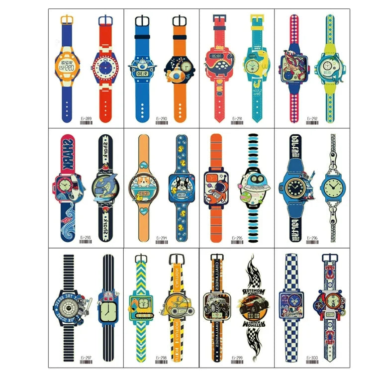 20 Stück wasserdichte leuchtende Cartoon-Uhr-Tattoo-Aufkleber für Kinder, Ei-289, EI-290, Ei-291, EI-292, Ei-293, Ei-294, Ei-295, Ei-296, Ei-297, Ei-298, Ei-299, EI-300