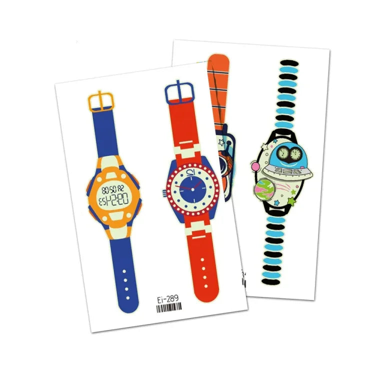 20 Stück wasserdichte leuchtende Cartoon-Uhr-Tattoo-Aufkleber für Kinder, Ei-289, EI-290, Ei-291, EI-292, Ei-293, Ei-294, Ei-295, Ei-296, Ei-297, Ei-298, Ei-299, EI-300