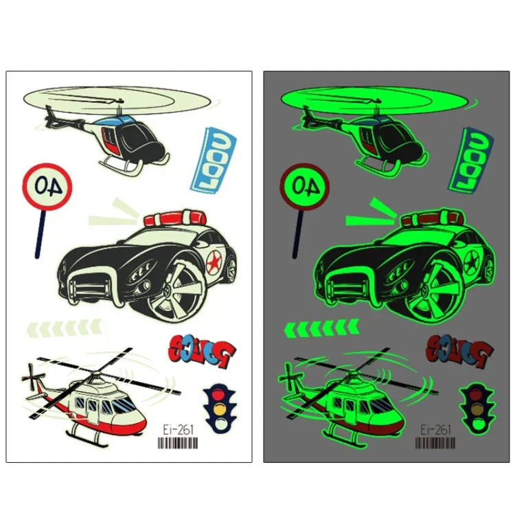 20 Stück wasserdichte Kinder leuchtende Cartoon-Transport-Auto-Tattoo-Aufkleber, Ei-261, Ei-262, Ei-263, Ei-264, Ei-265, Ei-266, Ei-267, Ei-268, Ei-269, Ei-270, Ei-271, Ei-272, Ei-273, Ei-274, Ei-275, Ei-276