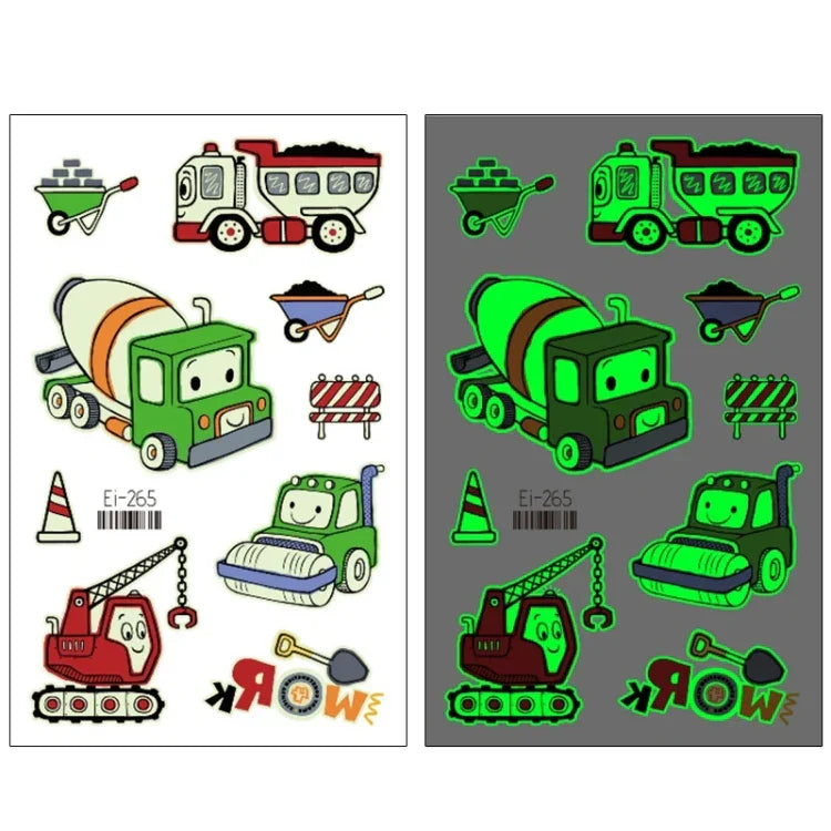 20 Stück wasserdichte Kinder leuchtende Cartoon-Transport-Auto-Tattoo-Aufkleber, Ei-261, Ei-262, Ei-263, Ei-264, Ei-265, Ei-266, Ei-267, Ei-268, Ei-269, Ei-270, Ei-271, Ei-272, Ei-273, Ei-274, Ei-275, Ei-276