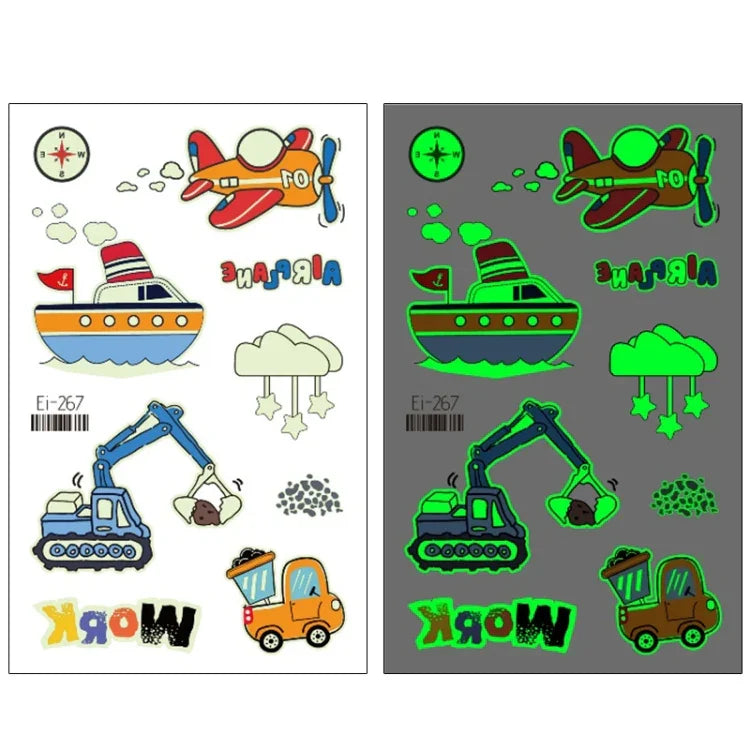 20 Stück wasserdichte Kinder leuchtende Cartoon-Transport-Auto-Tattoo-Aufkleber, Ei-261, Ei-262, Ei-263, Ei-264, Ei-265, Ei-266, Ei-267, Ei-268, Ei-269, Ei-270, Ei-271, Ei-272, Ei-273, Ei-274, Ei-275, Ei-276
