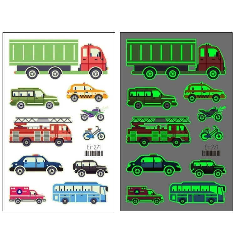 20 Stück wasserdichte Kinder leuchtende Cartoon-Transport-Auto-Tattoo-Aufkleber, Ei-261, Ei-262, Ei-263, Ei-264, Ei-265, Ei-266, Ei-267, Ei-268, Ei-269, Ei-270, Ei-271, Ei-272, Ei-273, Ei-274, Ei-275, Ei-276