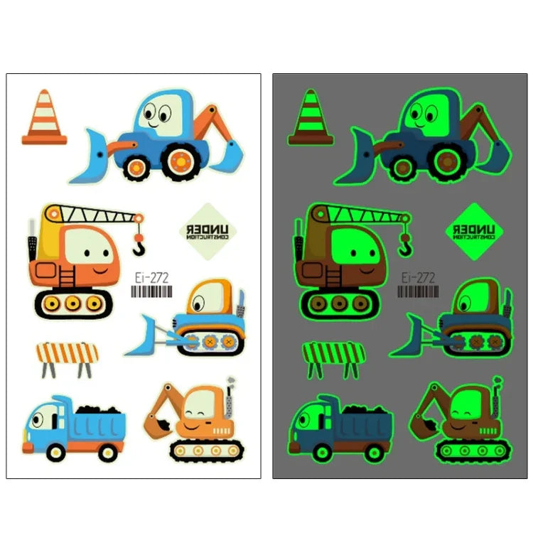 20 Stück wasserdichte Kinder leuchtende Cartoon-Transport-Auto-Tattoo-Aufkleber, Ei-261, Ei-262, Ei-263, Ei-264, Ei-265, Ei-266, Ei-267, Ei-268, Ei-269, Ei-270, Ei-271, Ei-272, Ei-273, Ei-274, Ei-275, Ei-276