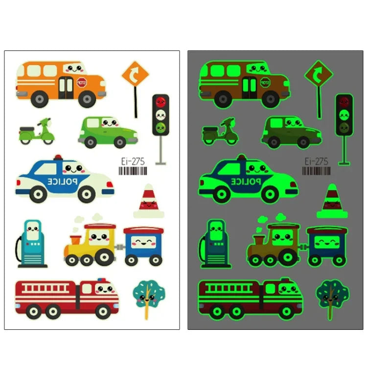 20 Stück wasserdichte Kinder leuchtende Cartoon-Transport-Auto-Tattoo-Aufkleber, Ei-261, Ei-262, Ei-263, Ei-264, Ei-265, Ei-266, Ei-267, Ei-268, Ei-269, Ei-270, Ei-271, Ei-272, Ei-273, Ei-274, Ei-275, Ei-276
