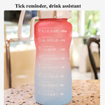 Mattierte Farbverlauf Großvolumiger Sport Wasserbecher Outdoor Tragbare Trinkhalm Flasche, 2000ml
