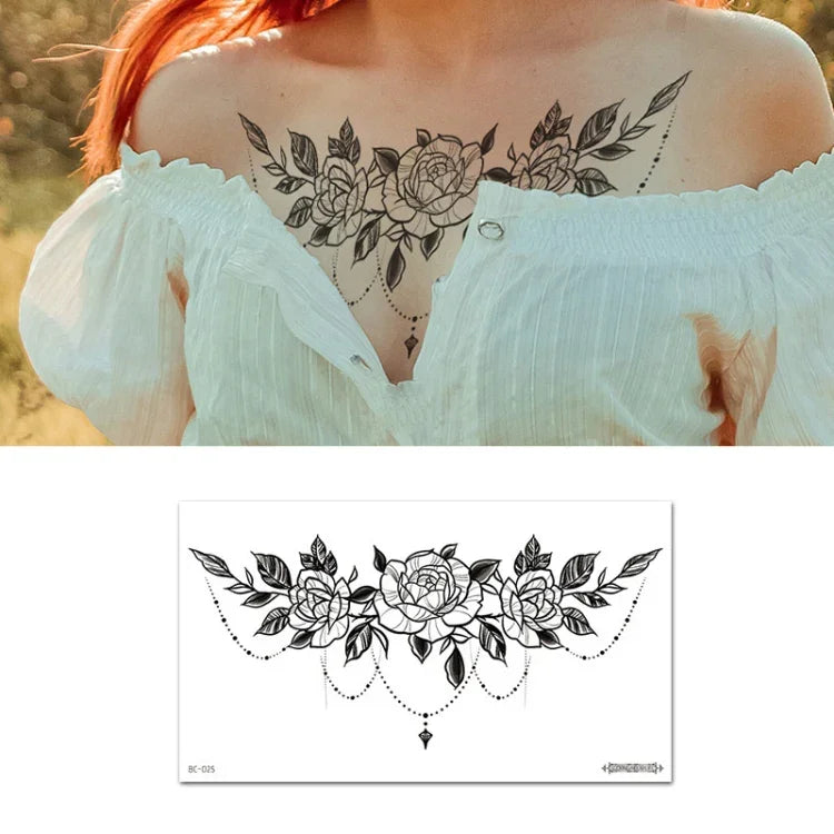 10 Stück wasserfeste Tattoo-Aufkleber zur Abdeckung von Narben an Schlüsselbein und Brust, BC-025, BC-026, BC-027, BC-028, BC-029, BC-030, BC-031, BC-032, BC-033, BC-034, BC-035, BC-036