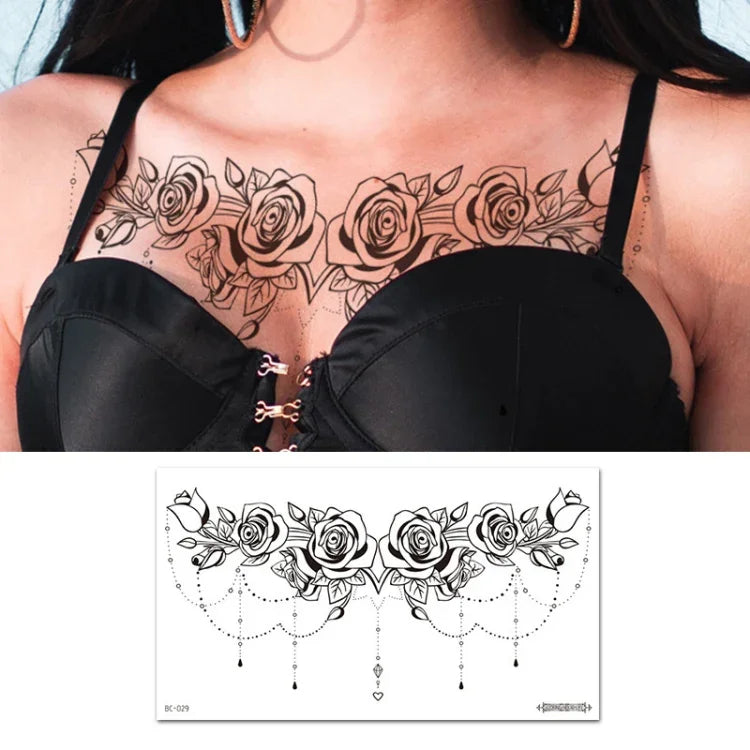 10 Stück wasserfeste Tattoo-Aufkleber zur Abdeckung von Narben an Schlüsselbein und Brust, BC-025, BC-026, BC-027, BC-028, BC-029, BC-030, BC-031, BC-032, BC-033, BC-034, BC-035, BC-036