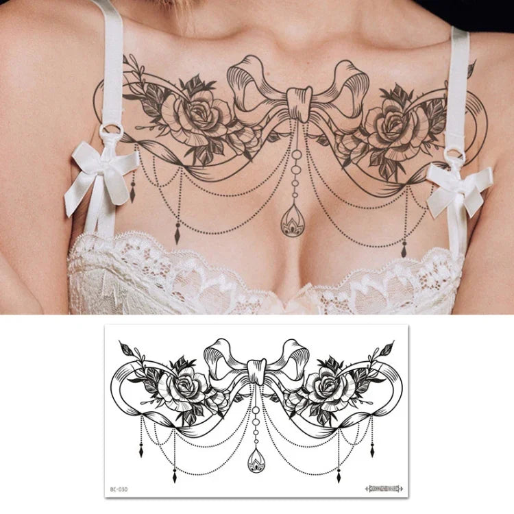 10 Stück wasserfeste Tattoo-Aufkleber zur Abdeckung von Narben an Schlüsselbein und Brust, BC-025, BC-026, BC-027, BC-028, BC-029, BC-030, BC-031, BC-032, BC-033, BC-034, BC-035, BC-036