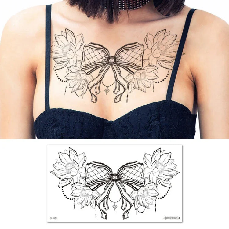 10 Stück wasserfeste Tattoo-Aufkleber zur Abdeckung von Narben an Schlüsselbein und Brust, BC-025, BC-026, BC-027, BC-028, BC-029, BC-030, BC-031, BC-032, BC-033, BC-034, BC-035, BC-036
