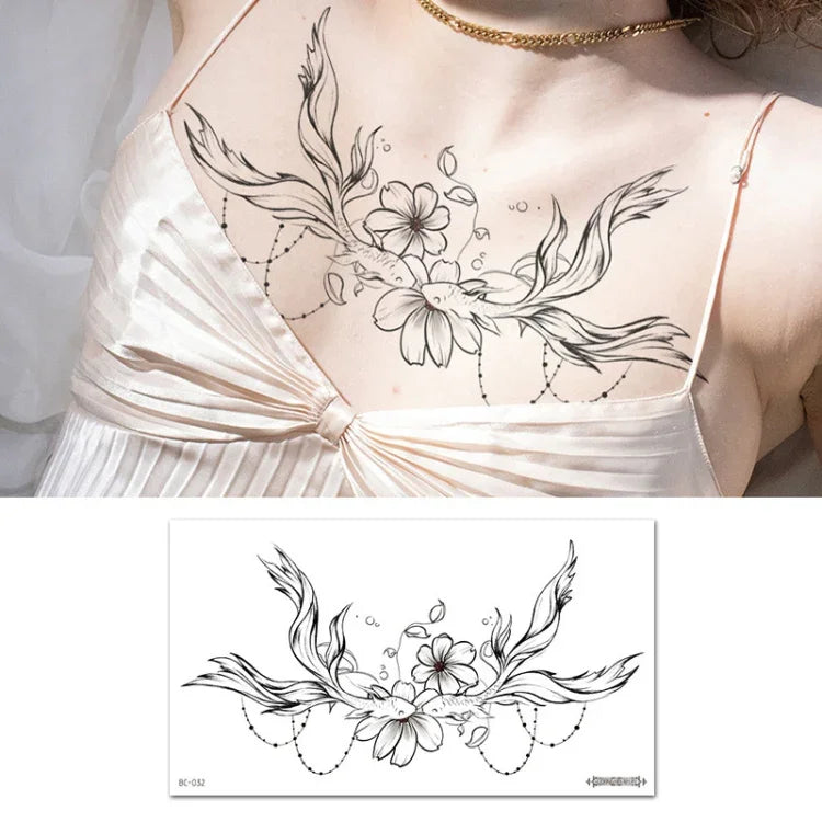 10 Stück wasserfeste Tattoo-Aufkleber zur Abdeckung von Narben an Schlüsselbein und Brust, BC-025, BC-026, BC-027, BC-028, BC-029, BC-030, BC-031, BC-032, BC-033, BC-034, BC-035, BC-036