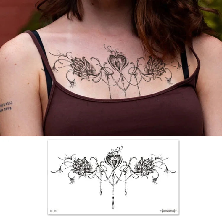 10 Stück wasserfeste Tattoo-Aufkleber zur Abdeckung von Narben an Schlüsselbein und Brust, BC-025, BC-026, BC-027, BC-028, BC-029, BC-030, BC-031, BC-032, BC-033, BC-034, BC-035, BC-036