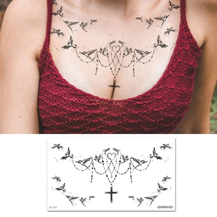 10 Stück wasserfeste Tattoo-Aufkleber zur Abdeckung von Narben an Schlüsselbein und Brust, BC-025, BC-026, BC-027, BC-028, BC-029, BC-030, BC-031, BC-032, BC-033, BC-034, BC-035, BC-036