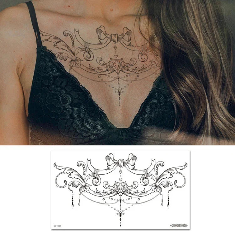 10 Stück wasserfeste Tattoo-Aufkleber zur Abdeckung von Narben an Schlüsselbein und Brust, BC-025, BC-026, BC-027, BC-028, BC-029, BC-030, BC-031, BC-032, BC-033, BC-034, BC-035, BC-036