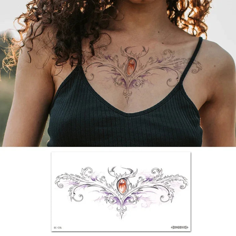 10 Stück wasserfeste Tattoo-Aufkleber zur Abdeckung von Narben an Schlüsselbein und Brust, BC-025, BC-026, BC-027, BC-028, BC-029, BC-030, BC-031, BC-032, BC-033, BC-034, BC-035, BC-036