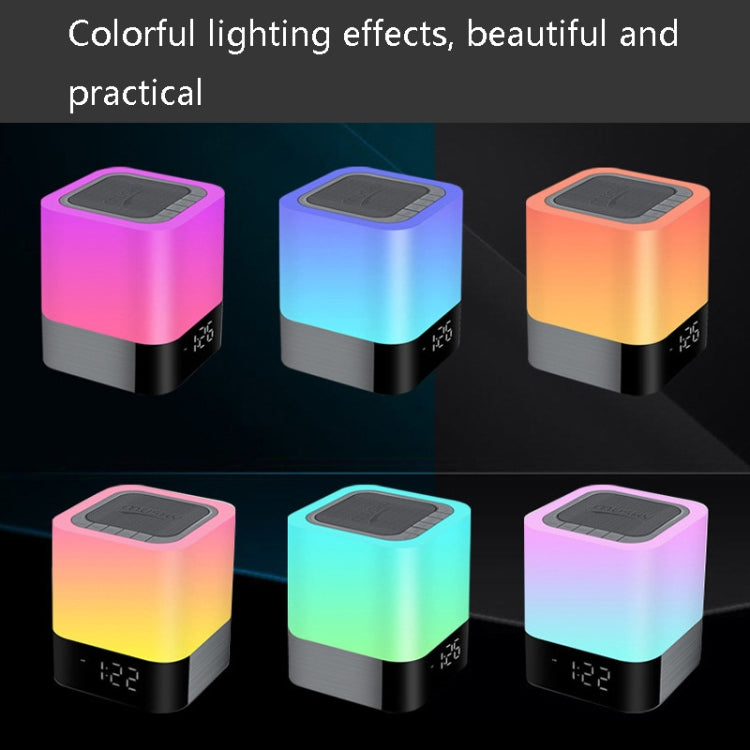 MUSKY Kabelloser Bluetooth-Lautsprecher Nachttisch-Wecker Berührungssensor Nachtlampe Mini-Lautsprecher, buntes Licht, weißes Licht