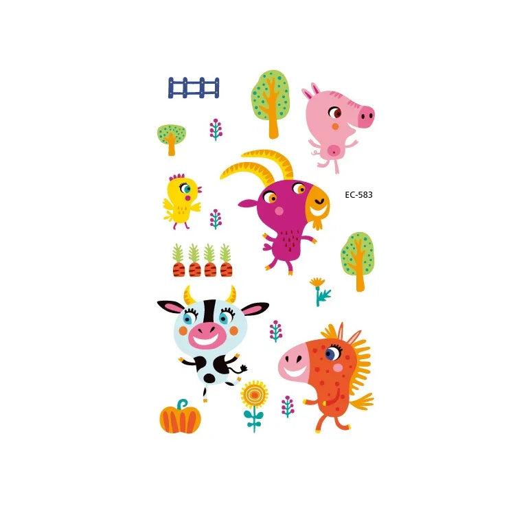 20 Stück wasserfeste, schweißabweisende Tattoo-Aufkleber mit niedlichen Tiermotiven für Kinder, EC-581, EC-582, EC-583, EC-584, EC-585, EC-590, EC-531, EC-591, EC-592, EC-593, EC-594, EC-614, EC-615, EC-617, EC-618