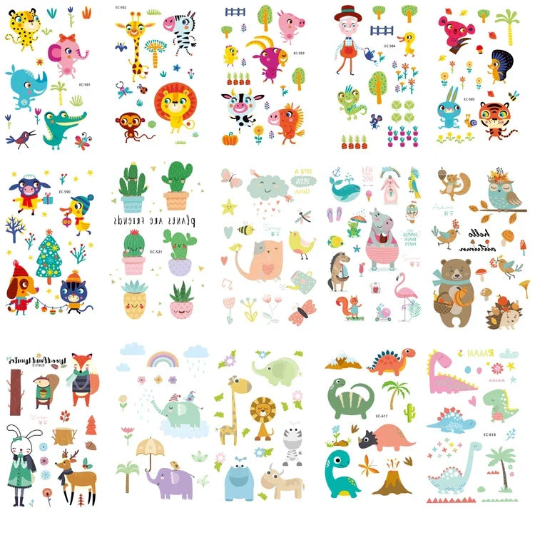 20 Stück wasserfeste, schweißabweisende Tattoo-Aufkleber mit niedlichen Tiermotiven für Kinder, EC-581, EC-582, EC-583, EC-584, EC-585, EC-590, EC-531, EC-591, EC-592, EC-593, EC-594, EC-614, EC-615, EC-617, EC-618