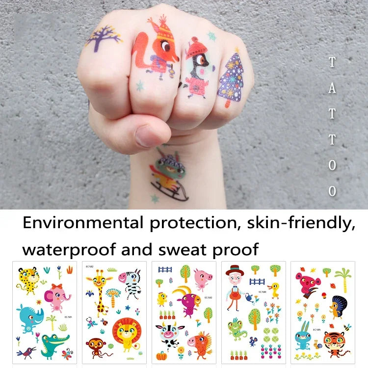 20 Stück wasserfeste, schweißabweisende Tattoo-Aufkleber mit niedlichen Tiermotiven für Kinder, EC-581, EC-582, EC-583, EC-584, EC-585, EC-590, EC-531, EC-591, EC-592, EC-593, EC-594, EC-614, EC-615, EC-617, EC-618