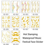 10 Stück wasserfeste Heißpräge-Gesichtstattoo-Aufkleber für Musikfestivals, VS-001, VS-002, VS-003, VS-004, VS-005, VS-006, VS-007, VS-008, VS-009, VS-010