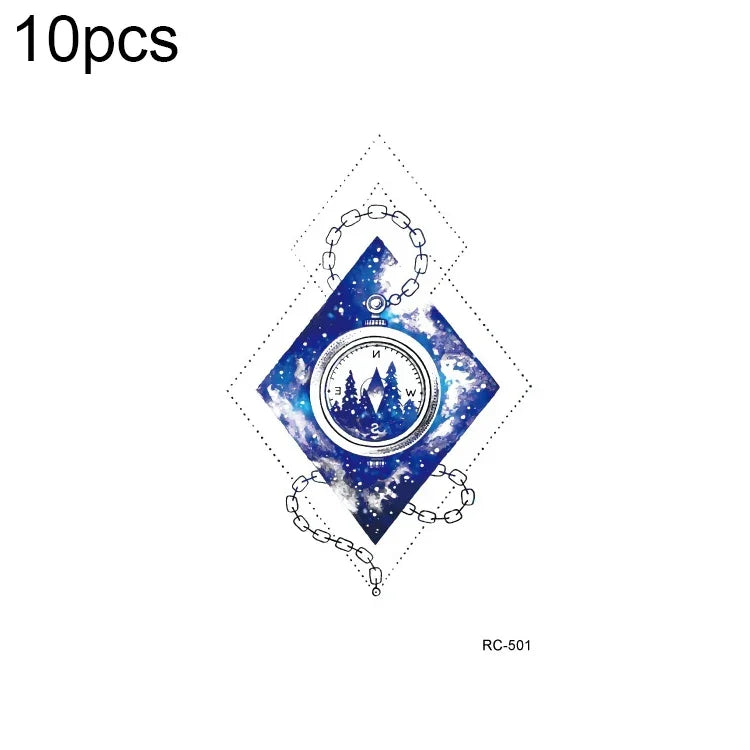 10 Stück wasserfeste, kleine, mit Süßwasser übertragbare Farbtattoo-Aufkleber, RC-501, RC-502, RC-503, RC-504, RC-505, RC-506, RC-507, RC-508, RC-509, RC-510, RC-511, RC-512, RC-513, RC-514, RC-515, RC-516