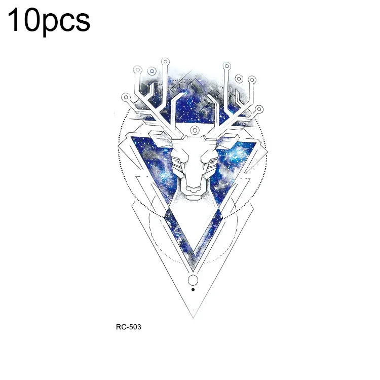 10 Stück wasserfeste, kleine, mit Süßwasser übertragbare Farbtattoo-Aufkleber, RC-501, RC-502, RC-503, RC-504, RC-505, RC-506, RC-507, RC-508, RC-509, RC-510, RC-511, RC-512, RC-513, RC-514, RC-515, RC-516