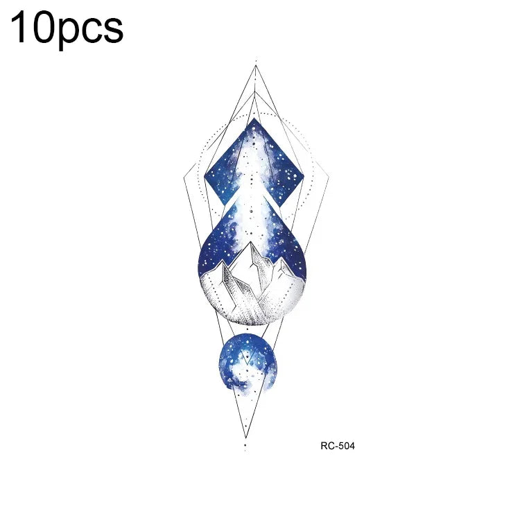 10 Stück wasserfeste, kleine, mit Süßwasser übertragbare Farbtattoo-Aufkleber, RC-501, RC-502, RC-503, RC-504, RC-505, RC-506, RC-507, RC-508, RC-509, RC-510, RC-511, RC-512, RC-513, RC-514, RC-515, RC-516
