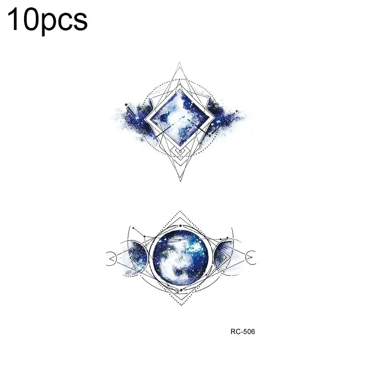 10 Stück wasserfeste, kleine, mit Süßwasser übertragbare Farbtattoo-Aufkleber, RC-501, RC-502, RC-503, RC-504, RC-505, RC-506, RC-507, RC-508, RC-509, RC-510, RC-511, RC-512, RC-513, RC-514, RC-515, RC-516