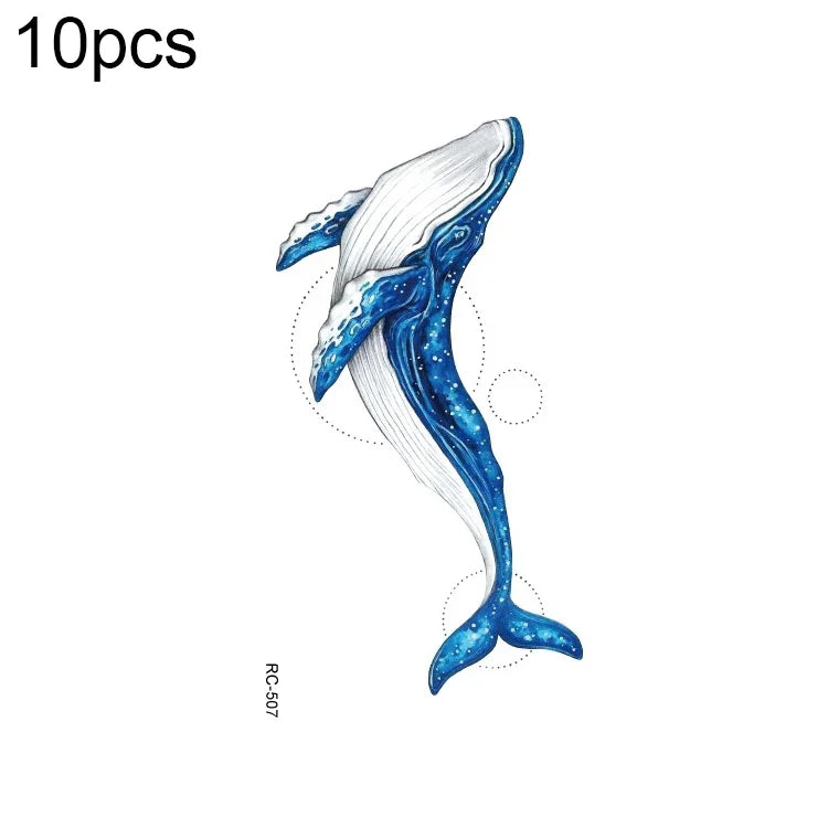 10 Stück wasserfeste, kleine, mit Süßwasser übertragbare Farbtattoo-Aufkleber, RC-501, RC-502, RC-503, RC-504, RC-505, RC-506, RC-507, RC-508, RC-509, RC-510, RC-511, RC-512, RC-513, RC-514, RC-515, RC-516