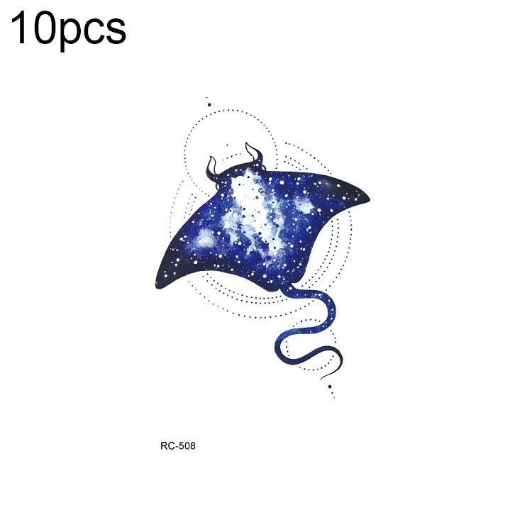 10 Stück wasserfeste, kleine, mit Süßwasser übertragbare Farbtattoo-Aufkleber, RC-501, RC-502, RC-503, RC-504, RC-505, RC-506, RC-507, RC-508, RC-509, RC-510, RC-511, RC-512, RC-513, RC-514, RC-515, RC-516