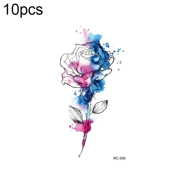10 Stück wasserfeste, kleine, mit Süßwasser übertragbare Farbtattoo-Aufkleber, RC-501, RC-502, RC-503, RC-504, RC-505, RC-506, RC-507, RC-508, RC-509, RC-510, RC-511, RC-512, RC-513, RC-514, RC-515, RC-516