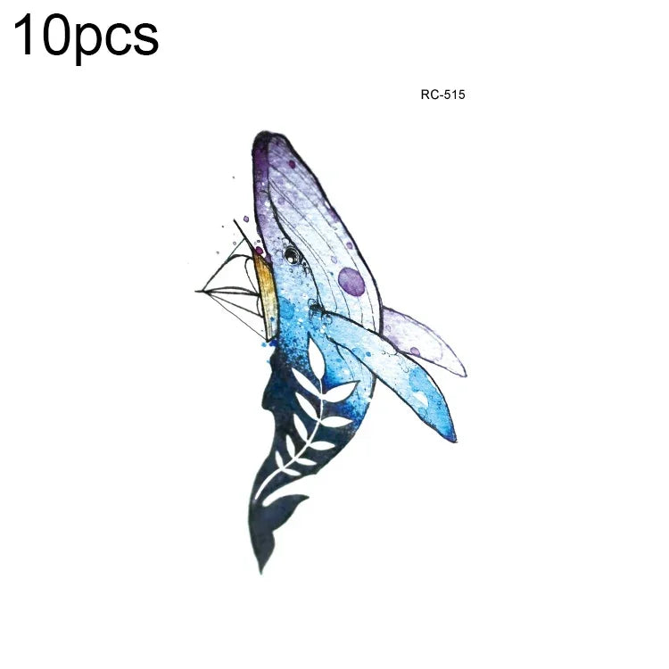 10 Stück wasserfeste, kleine, mit Süßwasser übertragbare Farbtattoo-Aufkleber, RC-501, RC-502, RC-503, RC-504, RC-505, RC-506, RC-507, RC-508, RC-509, RC-510, RC-511, RC-512, RC-513, RC-514, RC-515, RC-516