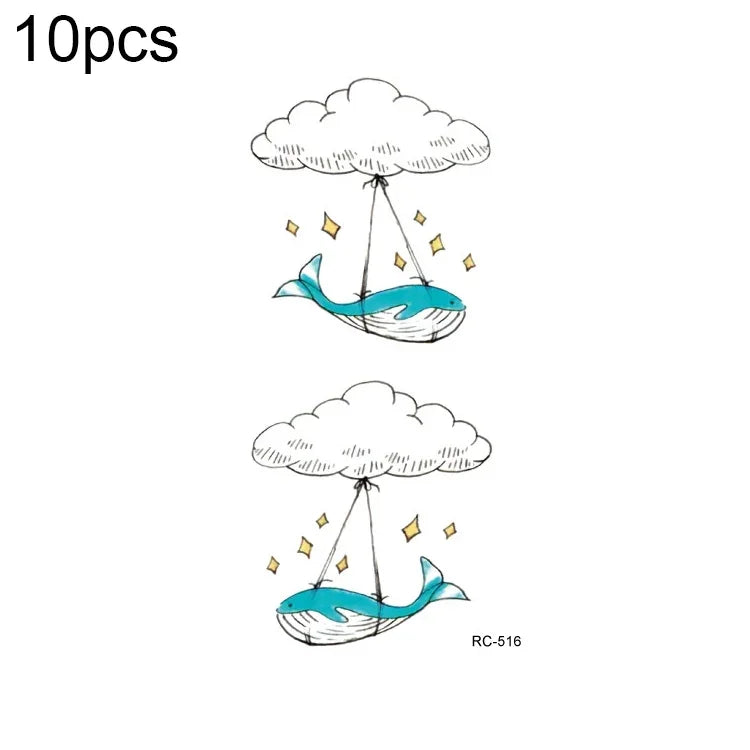 10 Stück wasserfeste, kleine, mit Süßwasser übertragbare Farbtattoo-Aufkleber, RC-501, RC-502, RC-503, RC-504, RC-505, RC-506, RC-507, RC-508, RC-509, RC-510, RC-511, RC-512, RC-513, RC-514, RC-515, RC-516