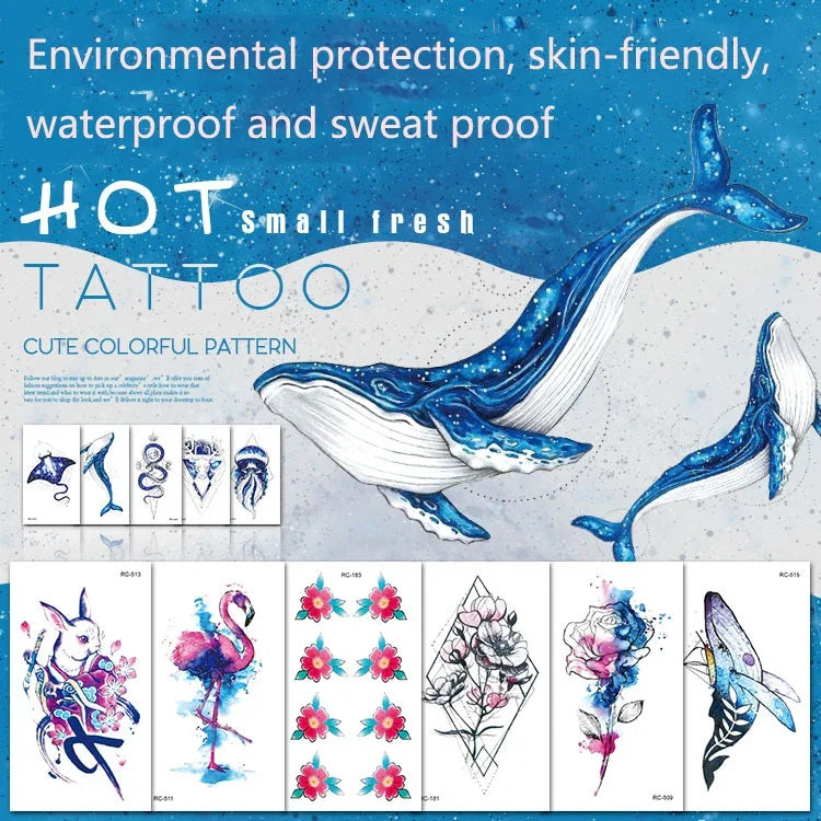 10 Stück wasserfeste, kleine, mit Süßwasser übertragbare Farbtattoo-Aufkleber, RC-501, RC-502, RC-503, RC-504, RC-505, RC-506, RC-507, RC-508, RC-509, RC-510, RC-511, RC-512, RC-513, RC-514, RC-515, RC-516