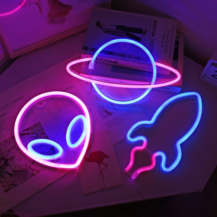 LED Personalisierte Neon-Dekorationslicht Modelllicht USB Batteriebox Doppelfunktion, Spez:, Außerirdischer, Planet, Rakete