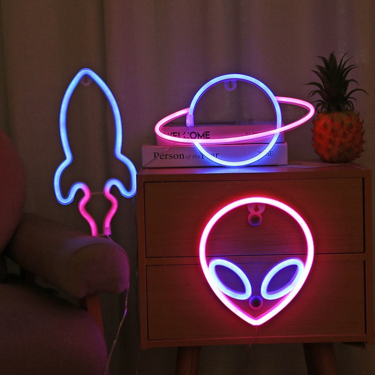 LED Personalisierte Neon-Dekorationslicht Modelllicht USB Batteriebox Doppelfunktion, Spez:, Außerirdischer, Planet, Rakete