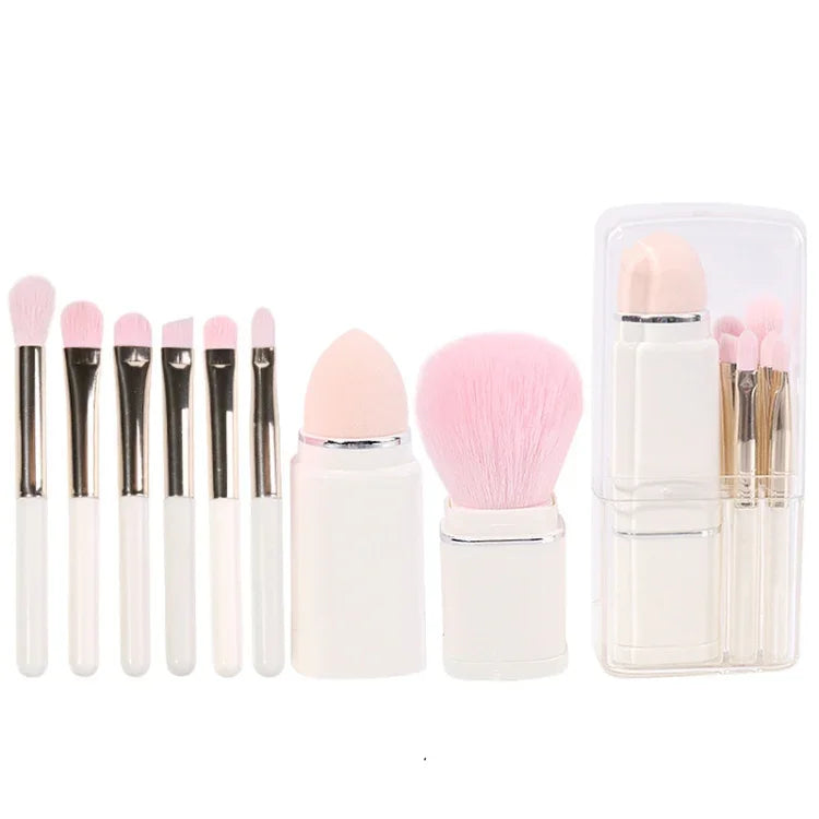 8-in-1 Mini-Make-up-Pinselset, quadratisch, tragbar, ausziehbar, Rougepinsel, Lidschattenpinsel, Anfänger-Make-up-Set, 8 in 1 (Milchweiß), 8 in 1 (Weinrot), 8 in 1 (Hellhaut), 8 in 1 (Hellblau)