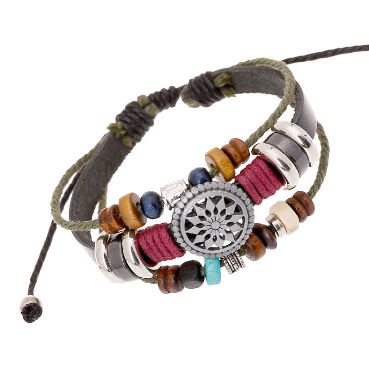 BX016 Retro Persönlichkeit Lederperlenarmband, Schwarzes Leder+Antiksilber Zubehör, Rotes Leder+Antiksilber Zubehör, Weißes Leder+Bronze Zubehör, Hellbraunes Leder+Bronze Zubehör
