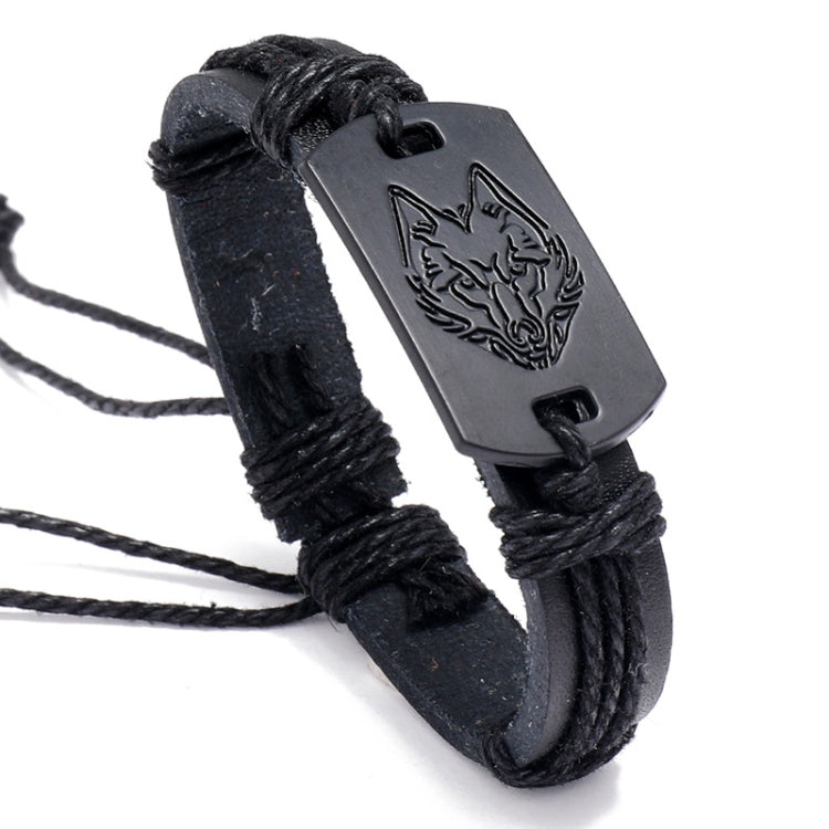 B01916 Herren Leder Wolfskopf Geflochtenes Armband, B01916
