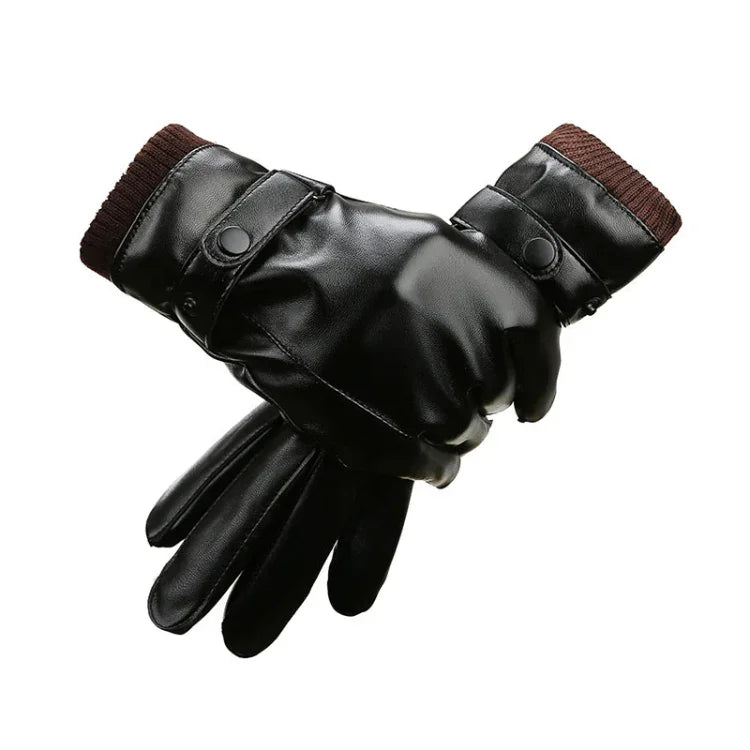 Herren Herbst Winter Winddichte Warme Plüschfutter PU Reithandschuhe, 01
