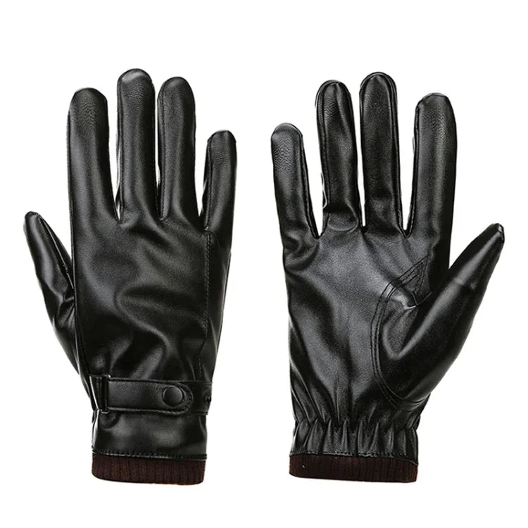 Herren Herbst Winter Winddichte Warme Plüschfutter PU Reithandschuhe, 01
