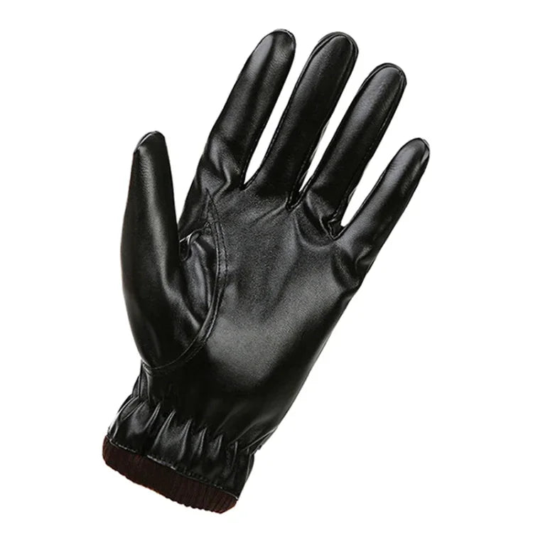 Herren Herbst Winter Winddichte Warme Plüschfutter PU Reithandschuhe, 01