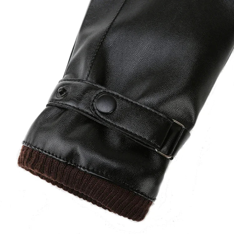 Herren Herbst Winter Winddichte Warme Plüschfutter PU Reithandschuhe, 01