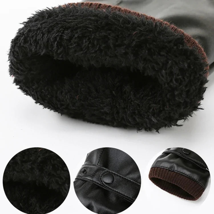 Herren Herbst Winter Winddichte Warme Plüschfutter PU Reithandschuhe, 01